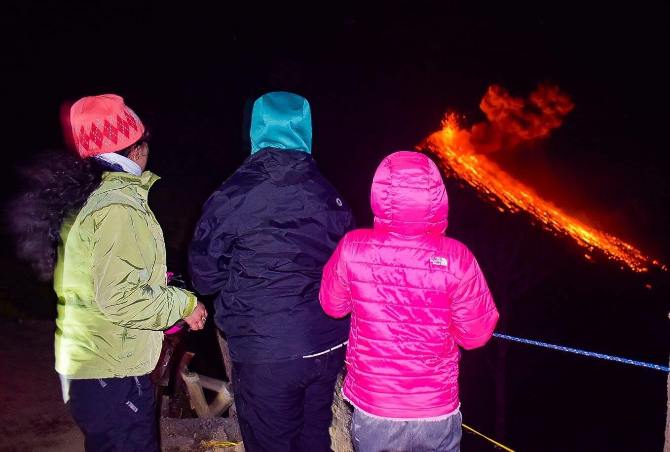 Glowing Fuego eruption after dark