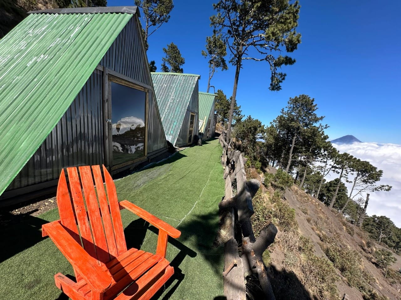 A-frame cabins at the Acatenango base camp