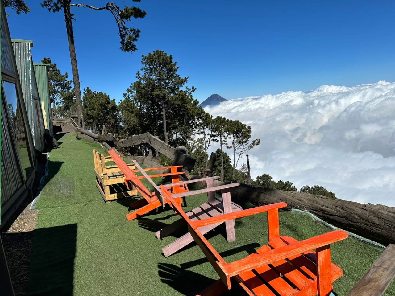 Sea of clouds and Agua Volcano from the base camp